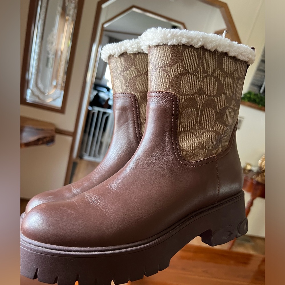 COACH Raina Boot In Signature Jacquard Walnut Brown